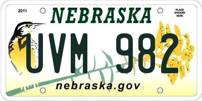 NE license plate UVM982