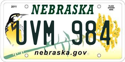NE license plate UVM984