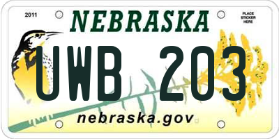 NE license plate UWB203