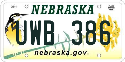 NE license plate UWB386