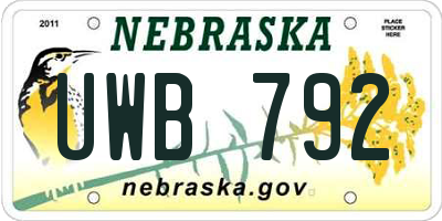 NE license plate UWB792