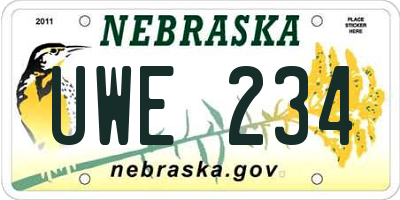 NE license plate UWE234