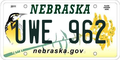 NE license plate UWE962