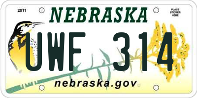 NE license plate UWF314