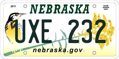 NE license plate UXE232