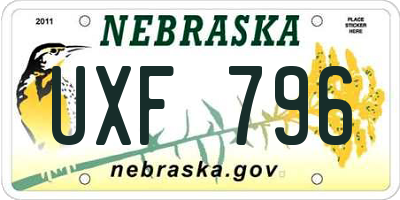 NE license plate UXF796