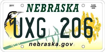 NE license plate UXG206