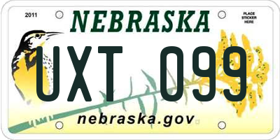 NE license plate UXT099
