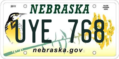 NE license plate UYE768