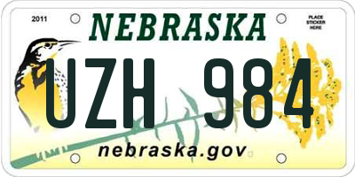 NE license plate UZH984