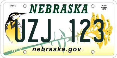NE license plate UZJ123