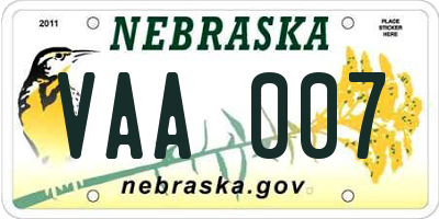 NE license plate VAA007