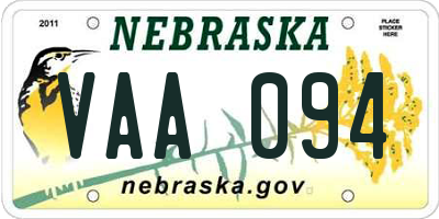 NE license plate VAA094