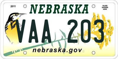 NE license plate VAA203