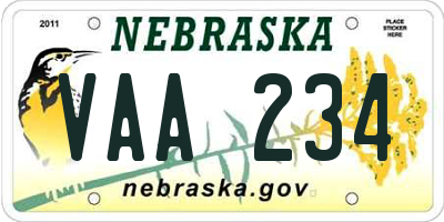 NE license plate VAA234