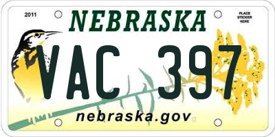 NE license plate VAC397