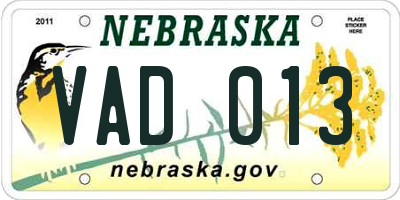 NE license plate VAD013