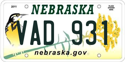 NE license plate VAD931