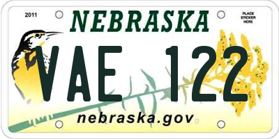 NE license plate VAE122