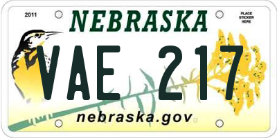 NE license plate VAE217
