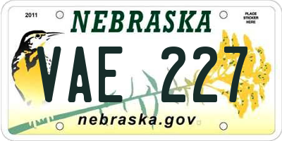 NE license plate VAE227
