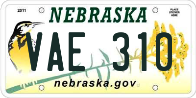 NE license plate VAE310