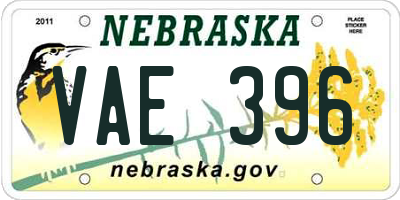 NE license plate VAE396