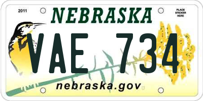 NE license plate VAE734