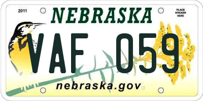 NE license plate VAF059