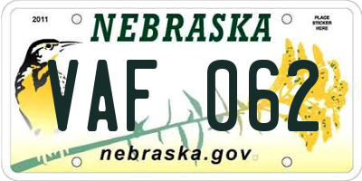 NE license plate VAF062