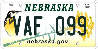 NE license plate VAF099
