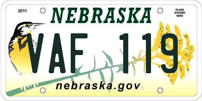 NE license plate VAF119