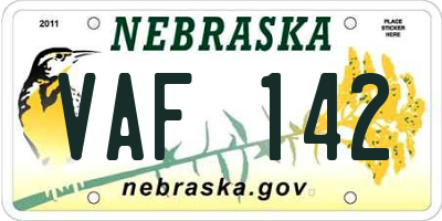 NE license plate VAF142