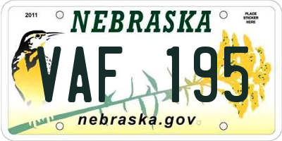 NE license plate VAF195