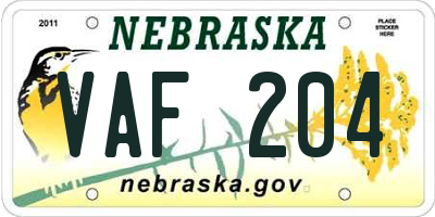 NE license plate VAF204