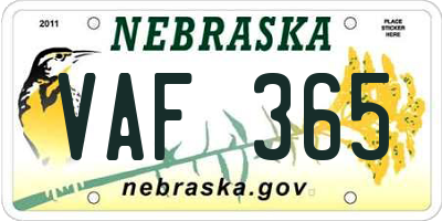 NE license plate VAF365