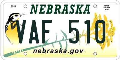 NE license plate VAF510