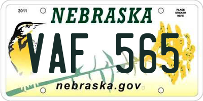 NE license plate VAF565