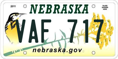 NE license plate VAF717