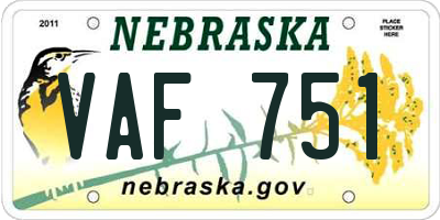 NE license plate VAF751