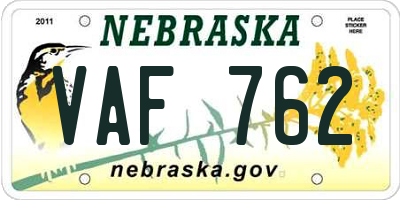 NE license plate VAF762