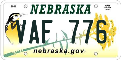 NE license plate VAF776