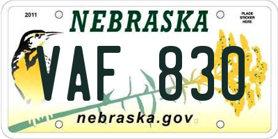 NE license plate VAF830