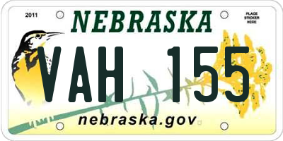 NE license plate VAH155
