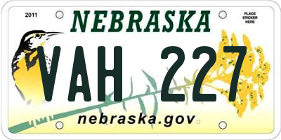 NE license plate VAH227