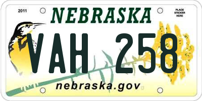 NE license plate VAH258