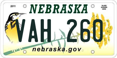 NE license plate VAH260