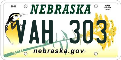 NE license plate VAH303