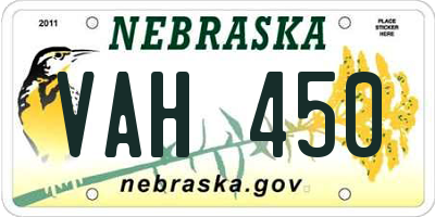 NE license plate VAH450