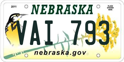 NE license plate VAI793